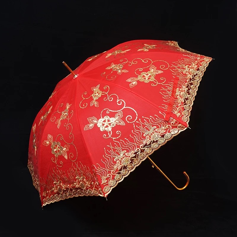 国潮新娘伞双层刺绣红伞结婚伞新娘出门出嫁出阁用的婚嫁伞高级红色雨伞喜伞