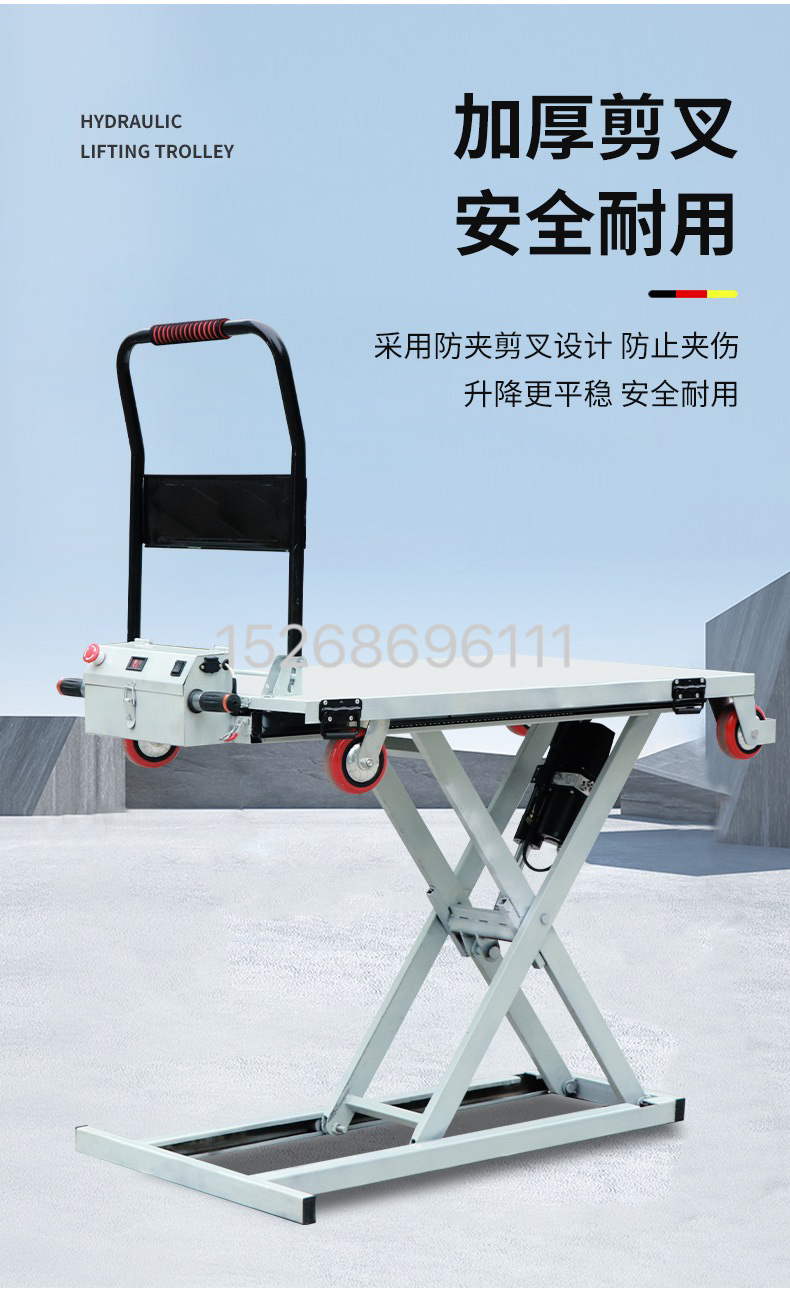 Electric Rek forklift, hydraulic lifting platform, small portable scissor lift flatbed truck for transporting goods on board detail image 4