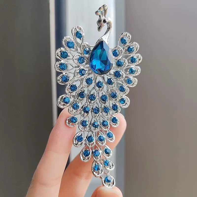 跨境欧美防走光孔雀胸花别针高档brooch水钻服装配饰凤凰复古