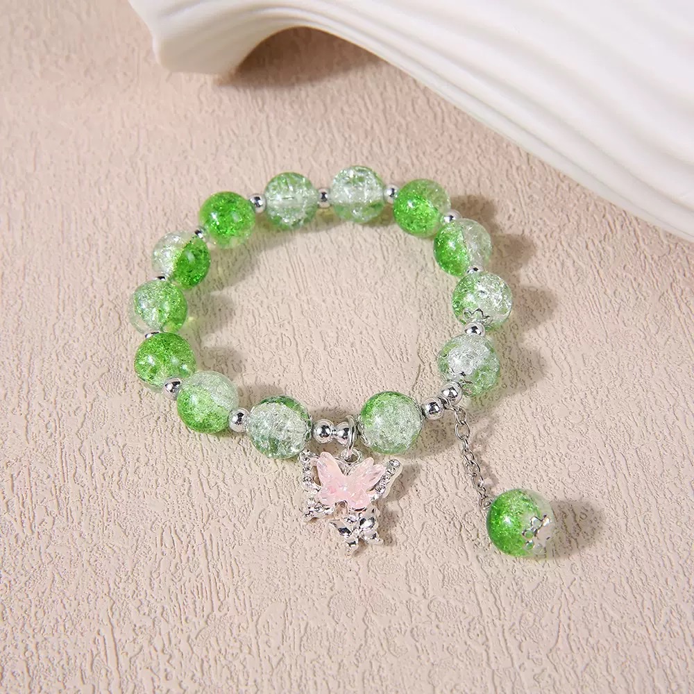 新款碎花蝴蝶串珠手链小众设计爆花水晶手链潮流百搭彩色手饰产品图