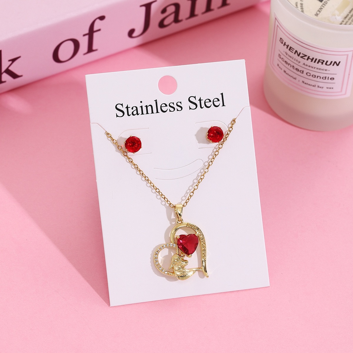 日韩草莓樱桃微镶项链耳钉 套装轻奢甜美304不锈钢设计感锁骨链女细节图