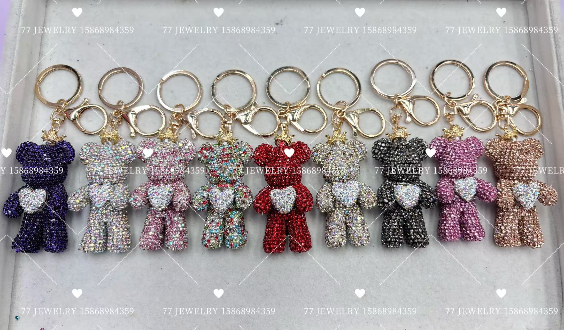镶钻爱心暴力熊钥匙扣挂件闪钻卡通公仔生日礼物女包包挂饰钥匙链