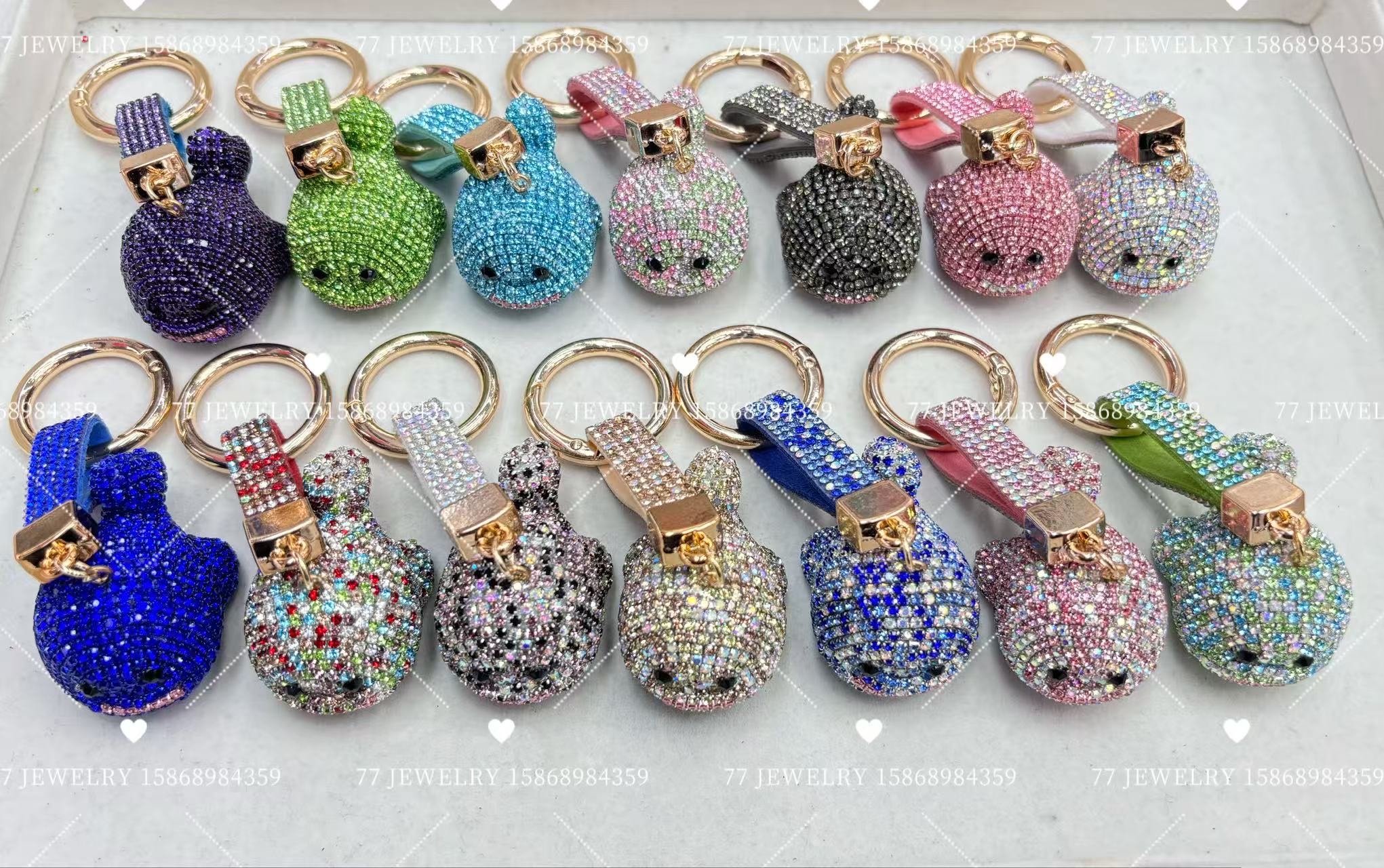 汽车钥匙扣卡通镶钻水晶钥匙扣公仔钥匙链可爱包包挂件钥匙圈