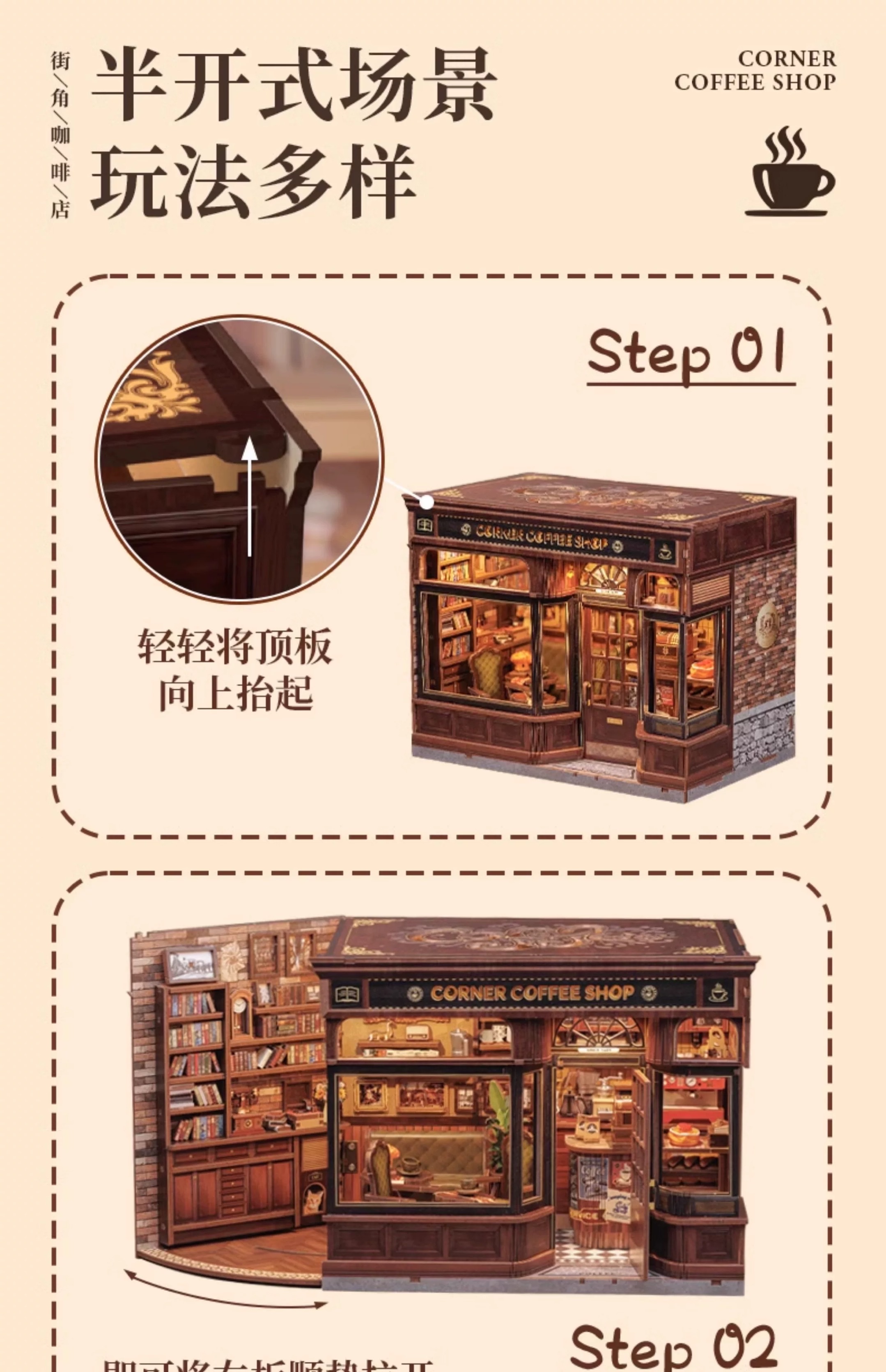 CuteBee Corner Coffee shop, diy house, small house, bread house, miniature scene assembly, birthday gift details Picture
