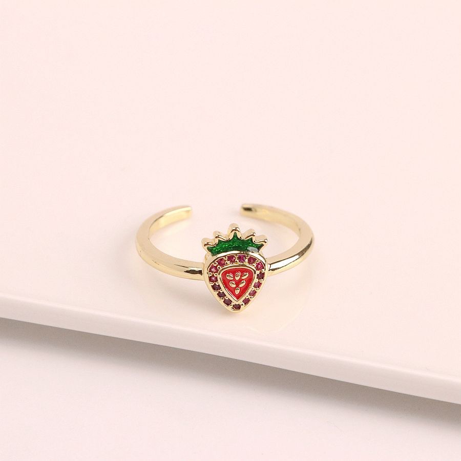 18k镀金清新甜美可爱彩色滴油樱桃草莓时尚百搭水果系列开口指环戒指详情图4