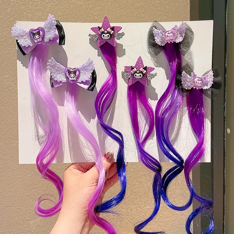 Kulomi children's false braid, highlighted and dyed hair clip, Children's Day style five-pointed star false hair, girls' braid hair accessory, hair clip, children's summer cute headwear Specification image