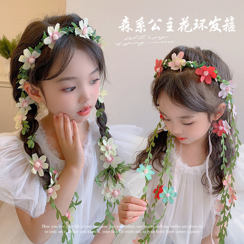 儿童发箍公主超仙花环头饰女孩森系仿真花朵编发头箍女童头花发饰头饰新娘头饰发饰