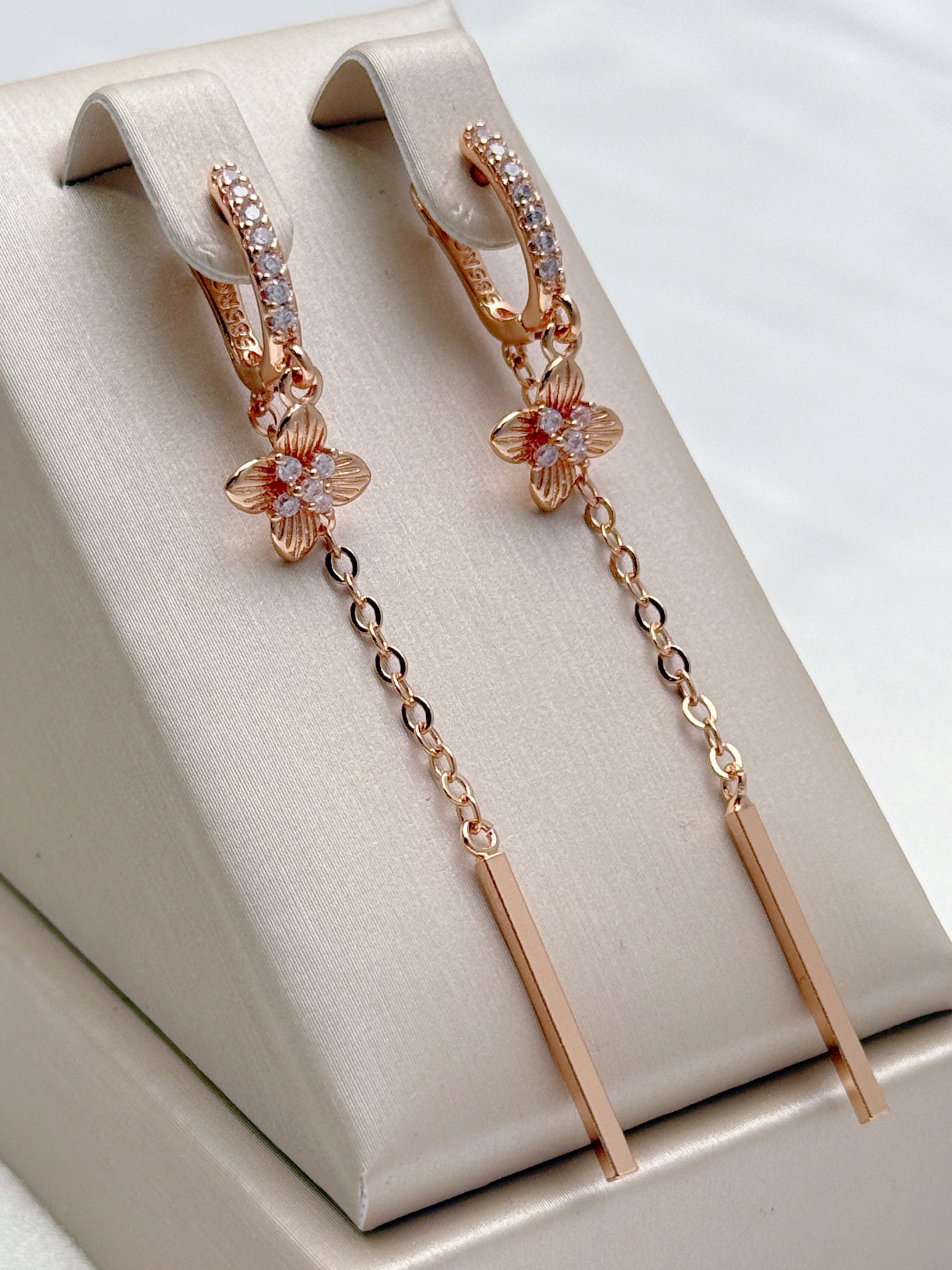 Gulkina's new 585 rose gold fashionable long earrings, copper-plated real gold Russian purple gold jewelry, cross-border direct supply, high-end and elegant ladies' earrings