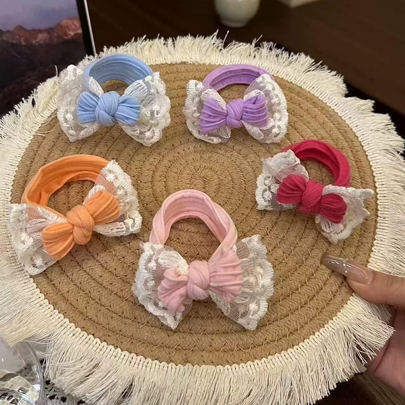 超仙蕾丝蝴蝶结高弹力发圈女2025新款柔软肤感加粗无接缝耐用头绳