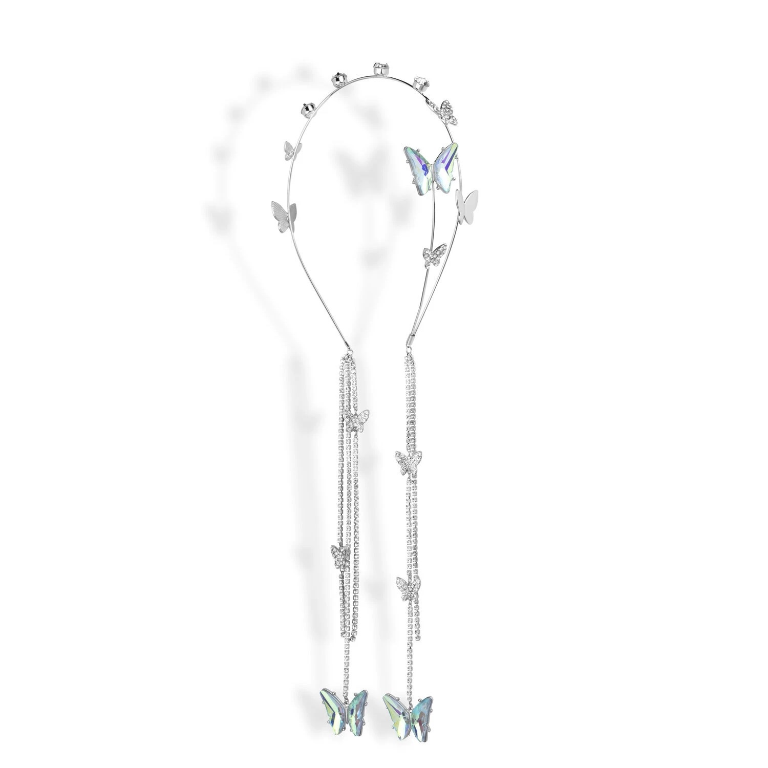 Super Fairy Butterfly Water Diamond Headwear, Sparkling Diamond Ear Hangers, Micro-Inlay Back Hanging, Glittering Girl Tassel Headband, Women's Niche Design Hair Clip And Headband details Picture