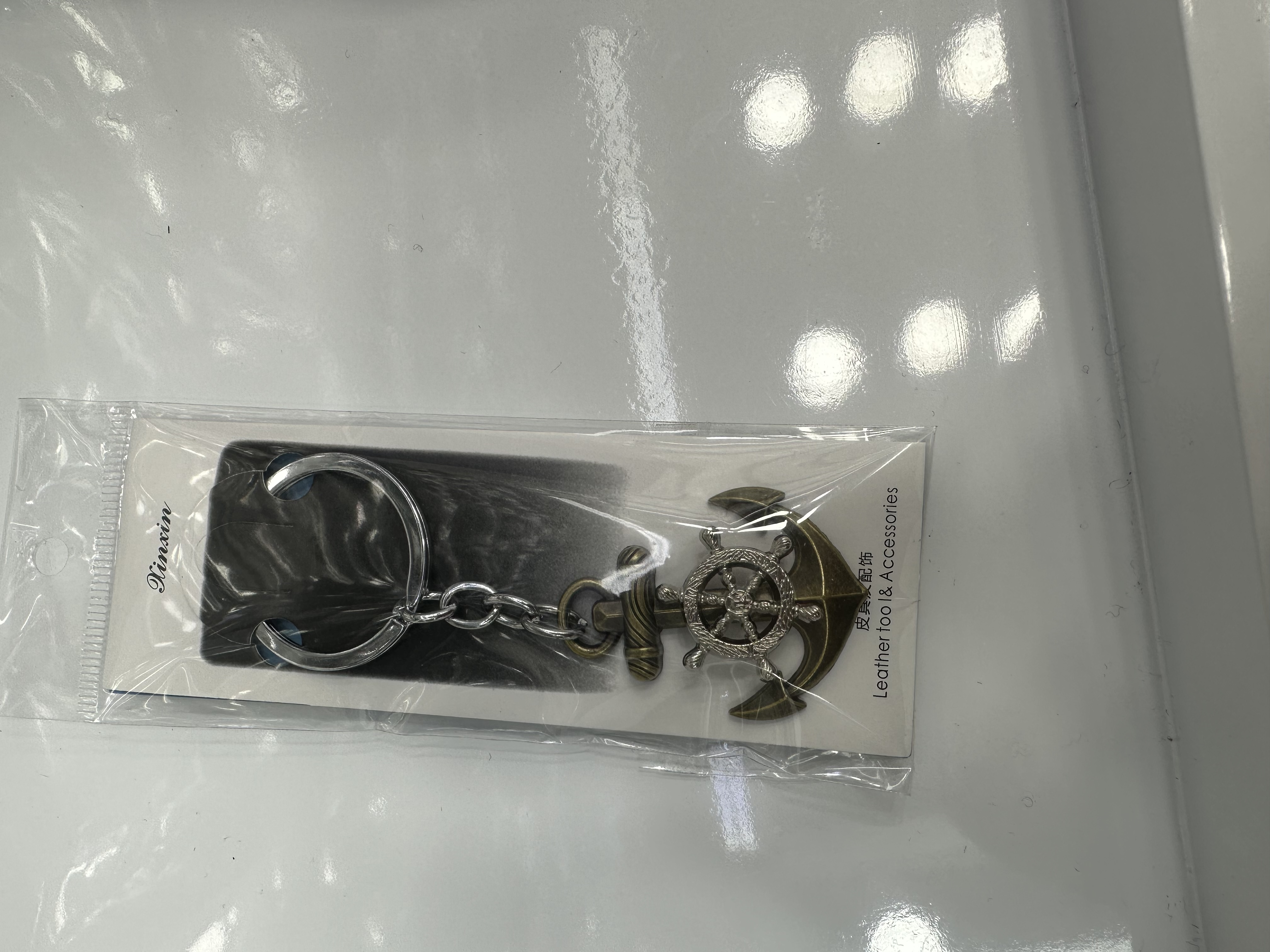 机车风格钥匙扣 小包造型配珍珠链 时尚便携钥匙挂件船锚图