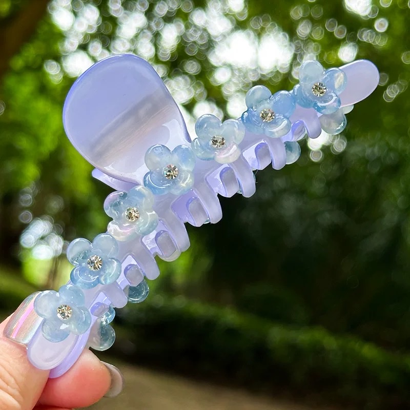 【 镶钻花朵】 新中式醋酸抓夹大号森系仙美高级感鲨鱼夹发抓