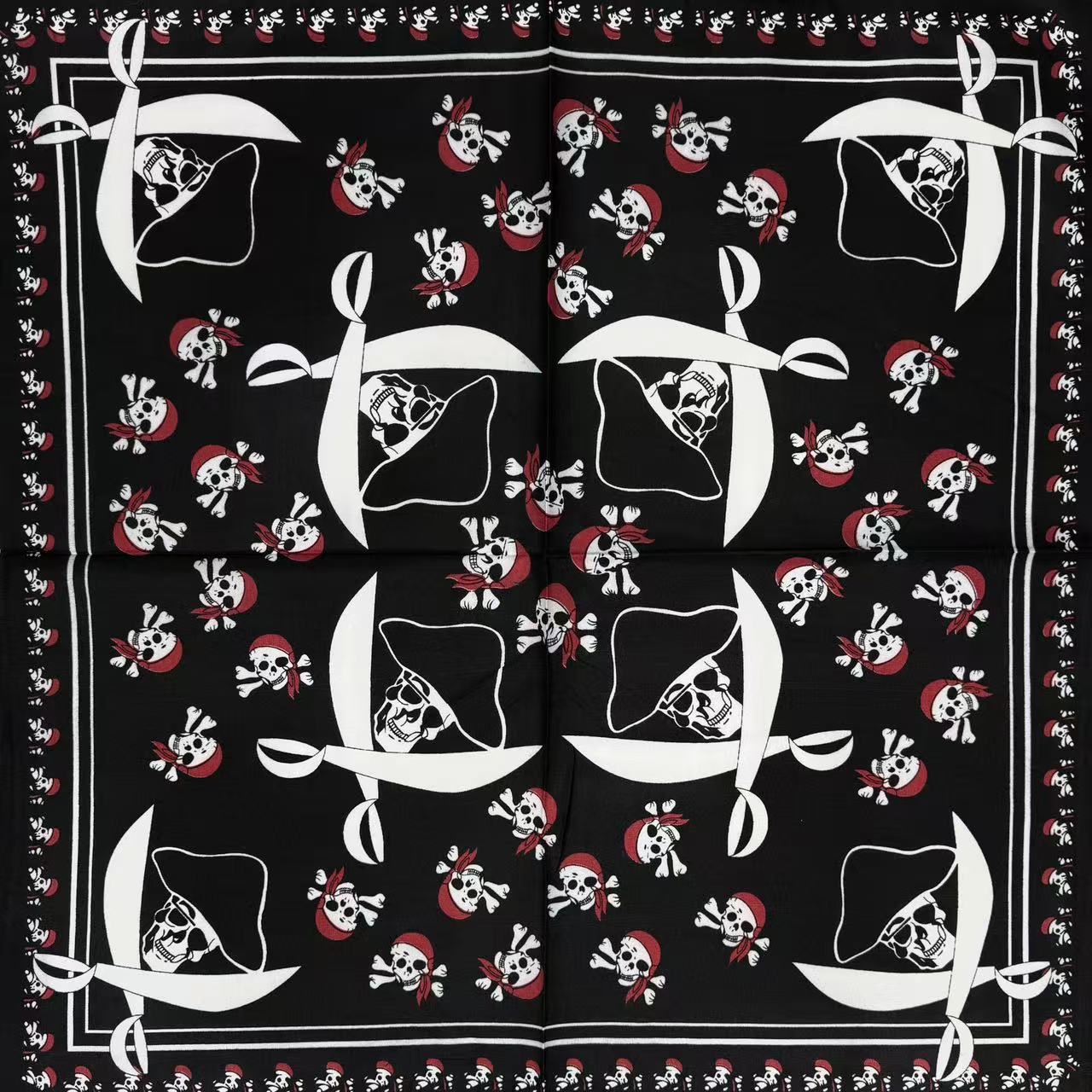 New pure cotton European and American style skull head coverings, square scarves, headscarves, handkerchiefs, multi-purpose face towels, face masks, sun protection, comfortable and breathable, factory stock wholesale square scarves, face masks, sun protection details Picture