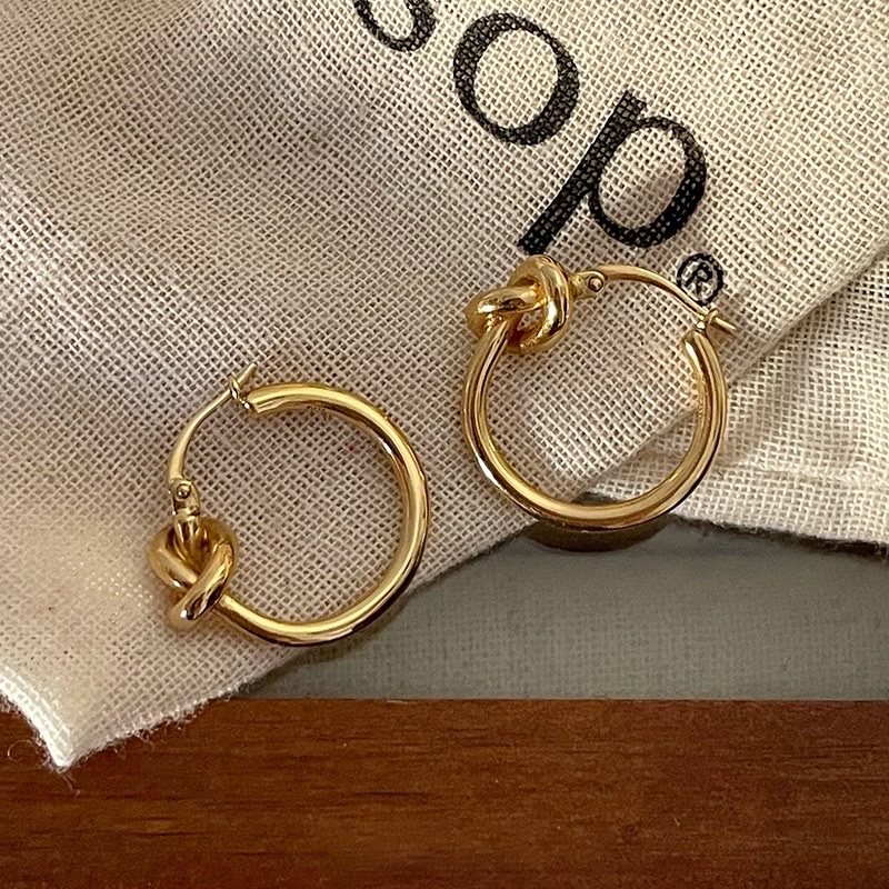 中古ce风knot金色极简打结圆环耳环黄铜电镀24k金轻奢高级耳饰