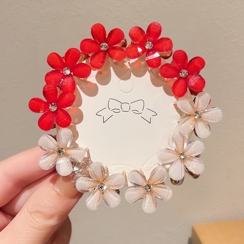 New Year's red mini camellia hairpin, girls' bangs braided hair, cute little scratch-off hairpin, baby hair accessory, headwear, hairpin, headwear scratch-off