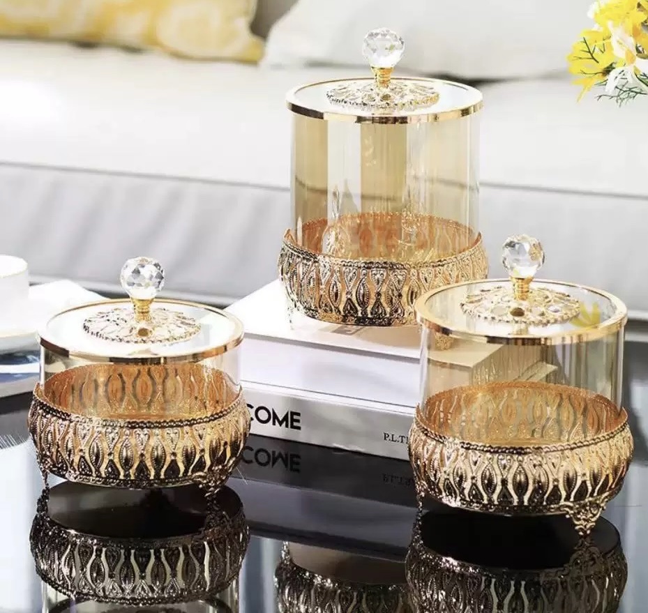欧式轻奢烛台摆件玻璃桌面收纳盒创意客厅摆件工艺软装