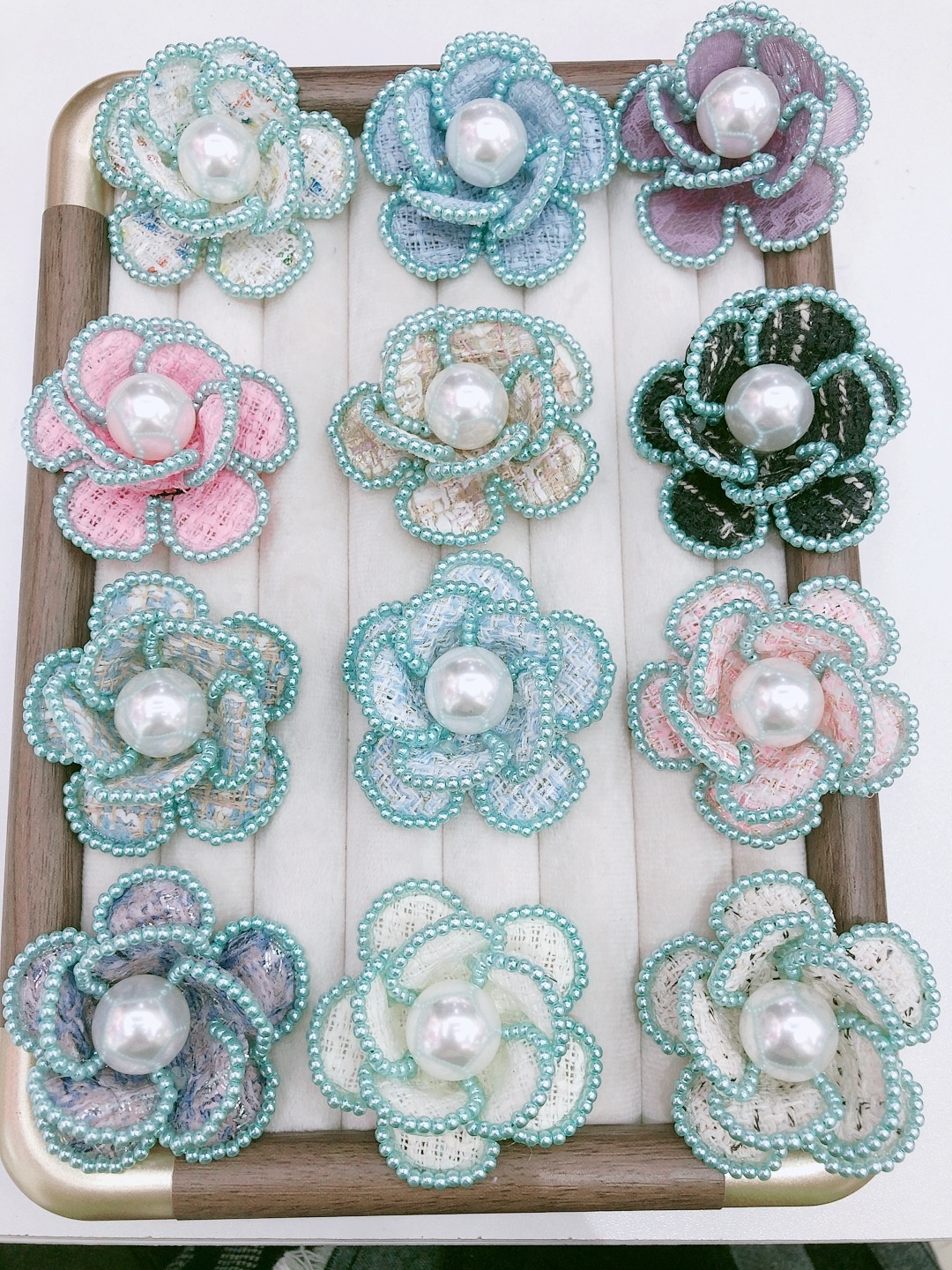 布艺山茶花玫瑰配件 DIY手工饰品材料创意摆件装饰细节图