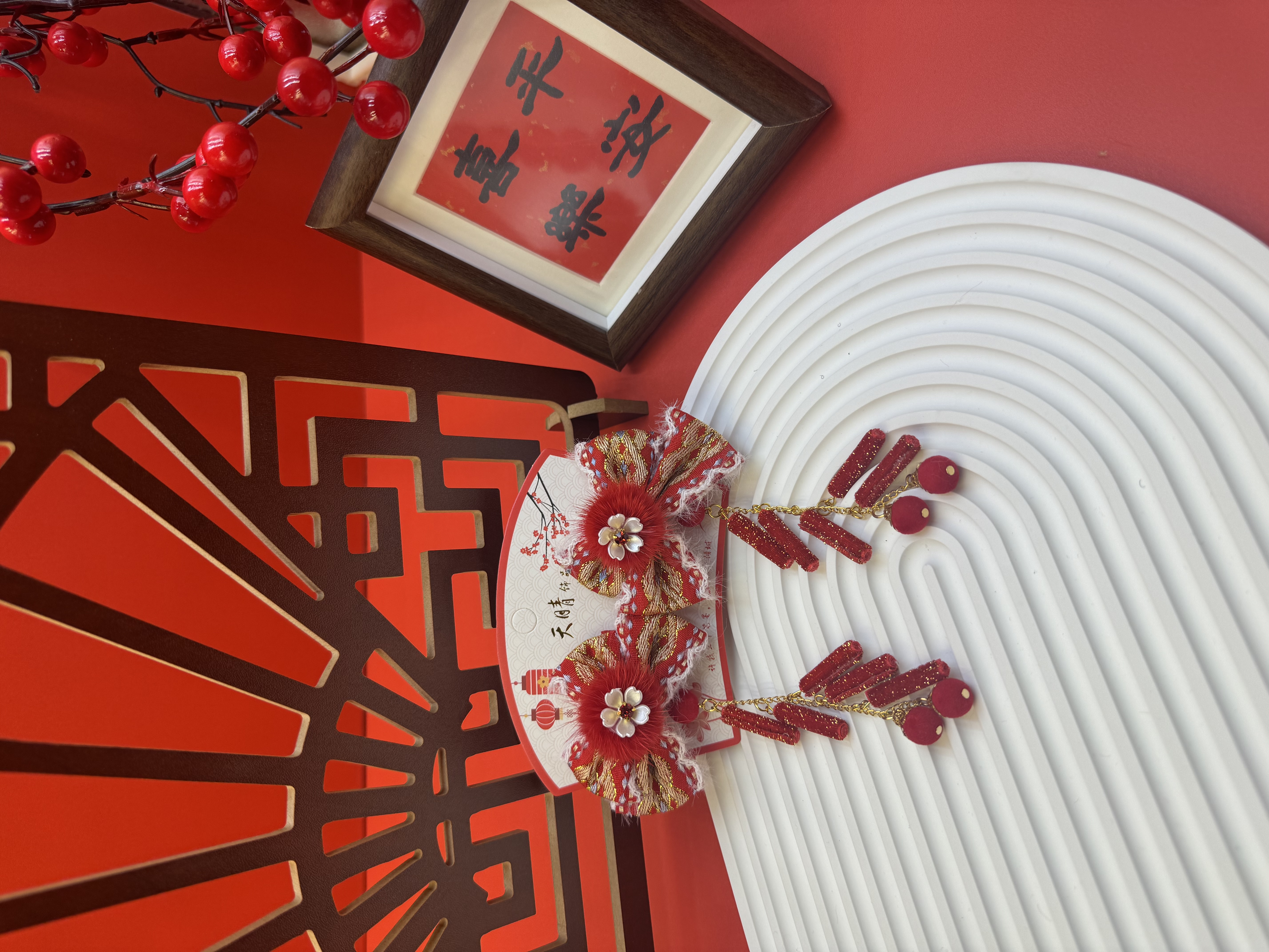 中国风新年毛球女孩对夹儿童古风汉服旗袍发夹发卡头饰发饰流苏