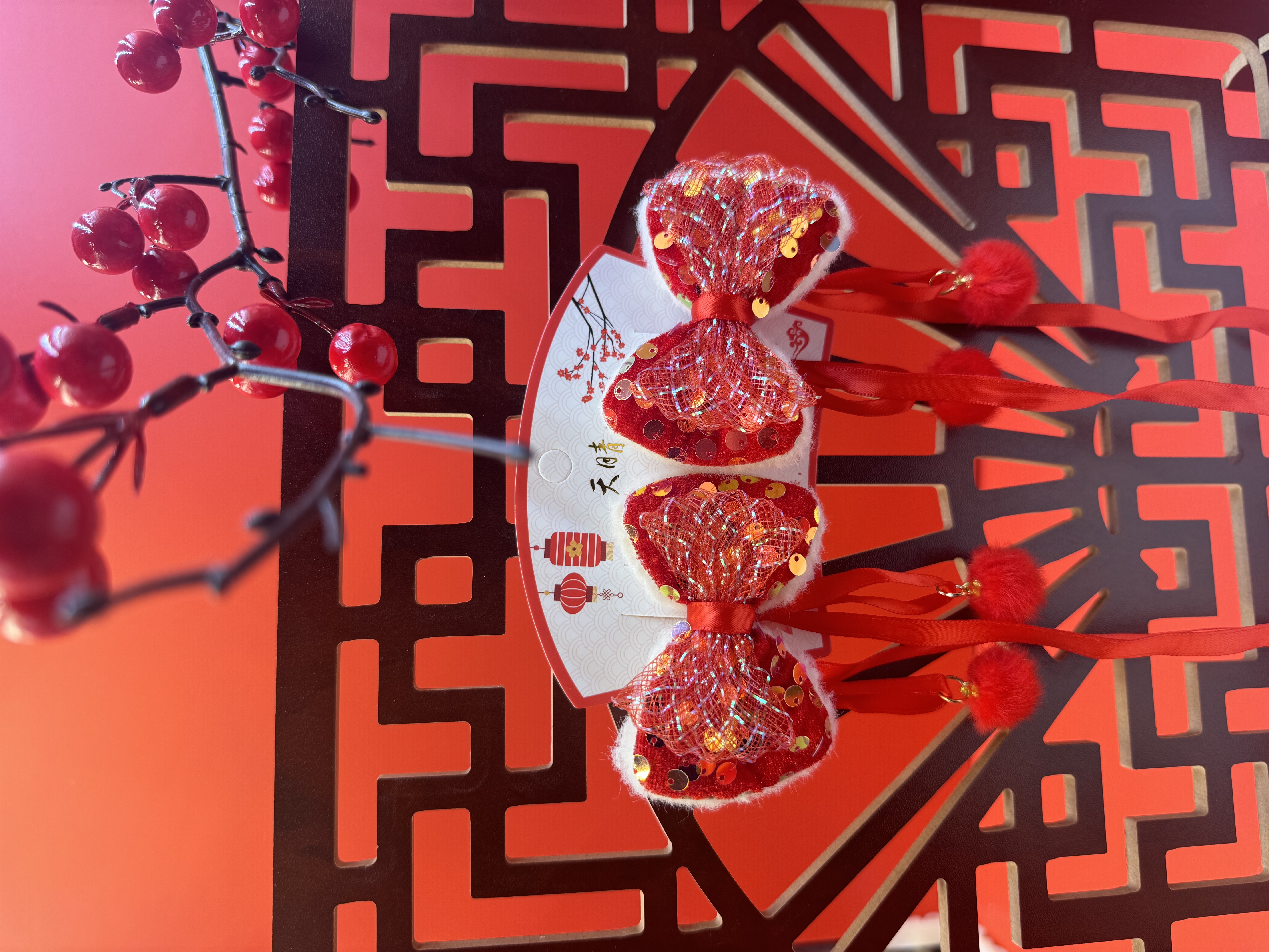 中国风新年毛球女孩对夹儿童古风汉服旗袍发夹发卡头饰发饰流苏白底实物图
