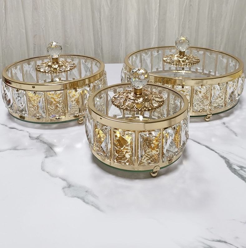 欧式轻奢水晶果盘家用茶几收纳玻璃装饰品摆件