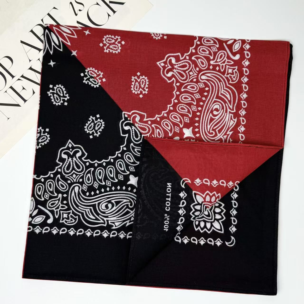 New European and American hip-hop 55cm pure cotton square towel, double-piece cashew print, versatile headscarf, sports magic pure cotton headscarf, sun protection mask, handkerchief face towel, comfortable, soft, multi-purpose, fashionable design square towel detail image 8