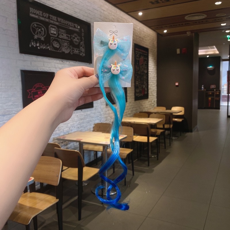 Cross-border children's wigs, hair clips, cartoon unicorns, rainbow ponies, bows, colorful long curly hair, brined hair accessories details Picture