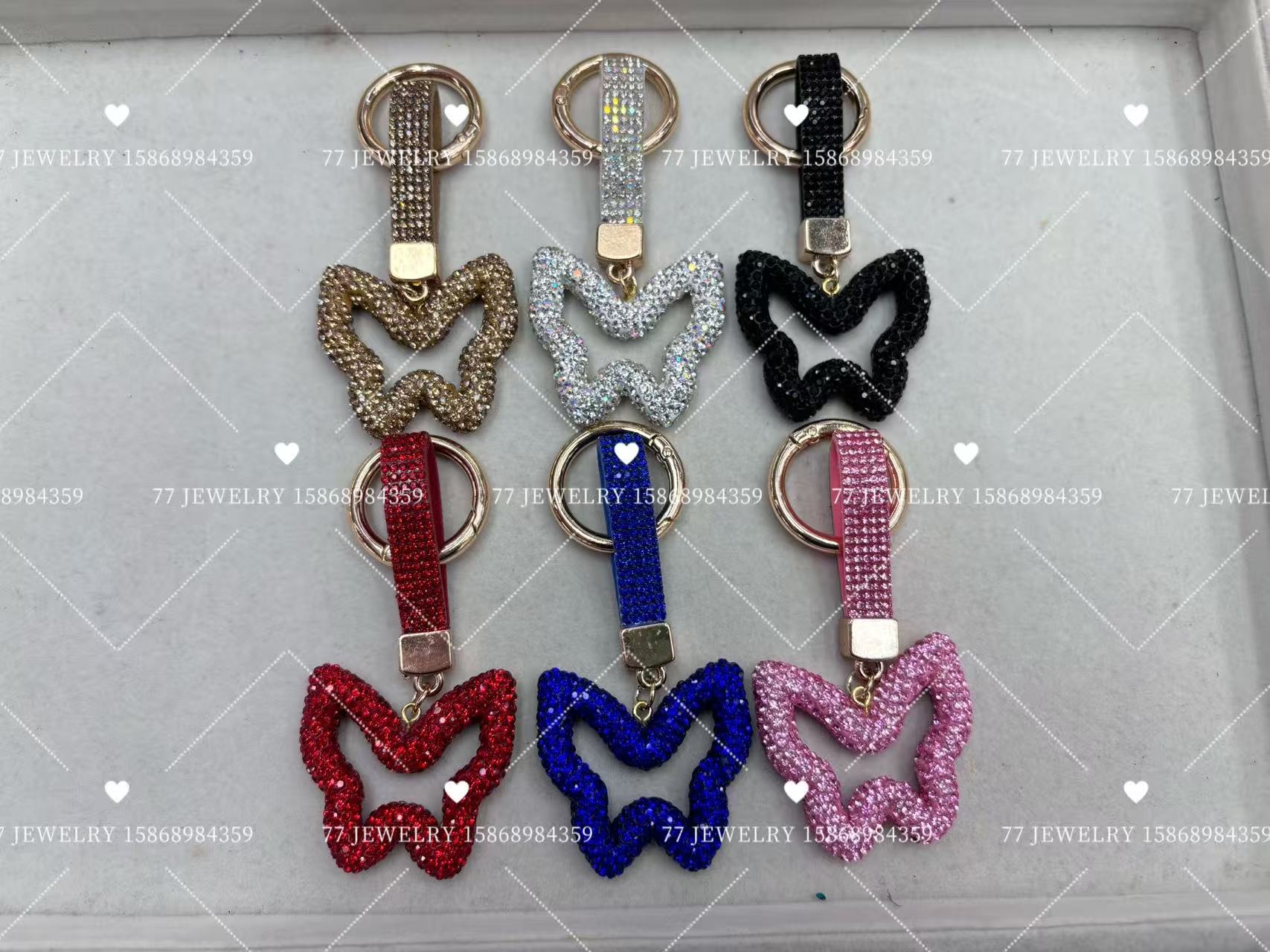 新款镂空蝴蝶点钻满钻钥匙扣女包包挂件汽车钥匙扣挂件配件礼品