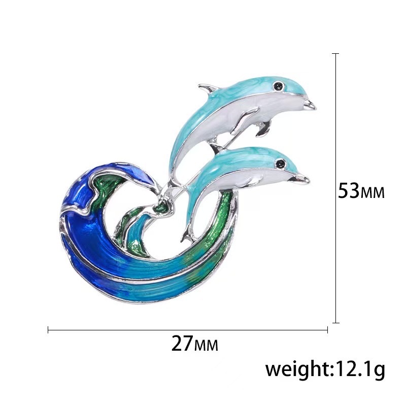 New cross-border brooch, fashionable mother and baby dolphin dual-color crystal pendant, Amazon Colorful Factory direct sales detail image 5