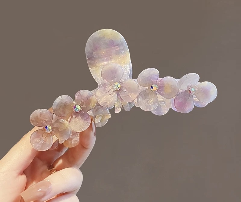 日韩炫彩醋酸花朵抓夹人鱼姬色超仙水钻发夹氛围后脑勺精致鲨鱼夹发夹亚克力饰品发饰头饰抓夹详情图2