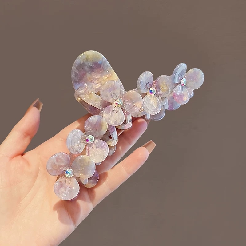 日韩炫彩醋酸花朵抓夹人鱼姬色超仙水钻发夹氛围后脑勺精致鲨鱼夹发夹亚克力饰品发饰头饰抓夹详情图3