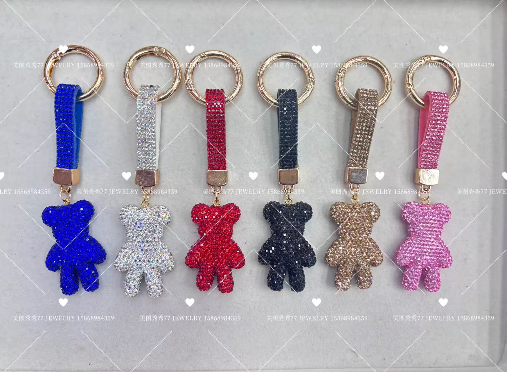 新款镶钻钥匙扣配件圈彩色扣创意小熊装饰钥匙链