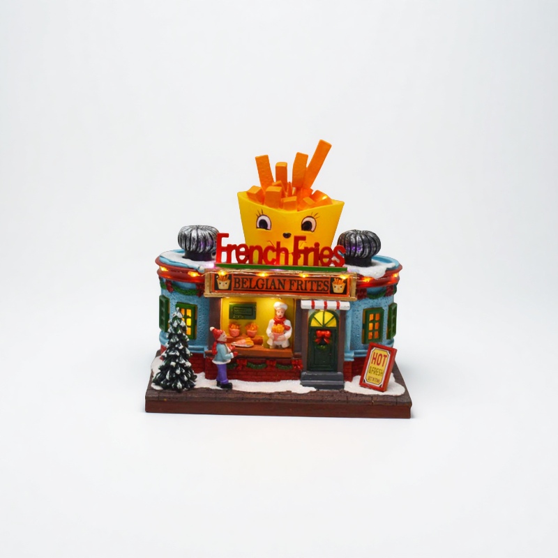 圣诞创意音乐盒 薯条汉堡系列摆件工艺品 带音乐会转动创意小礼品摆件