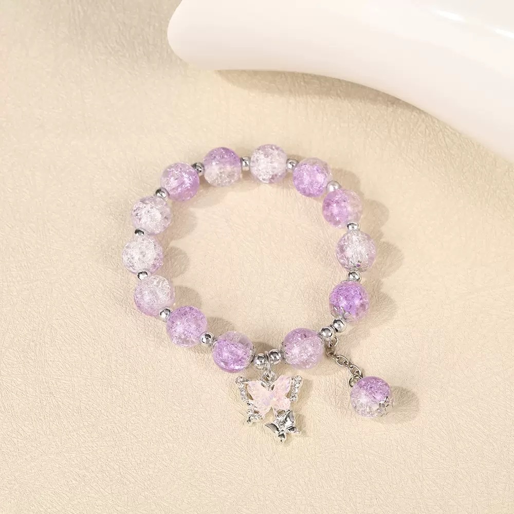 新款碎花蝴蝶串珠手链小众设计爆花水晶手链潮流百搭彩色手饰详情图4