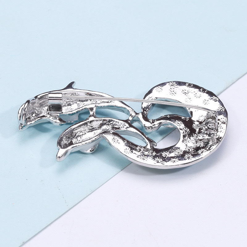 New cross-border brooch, fashionable mother and baby dolphin dual-color crystal pendant, Amazon Colorful Factory direct sales detail image 4