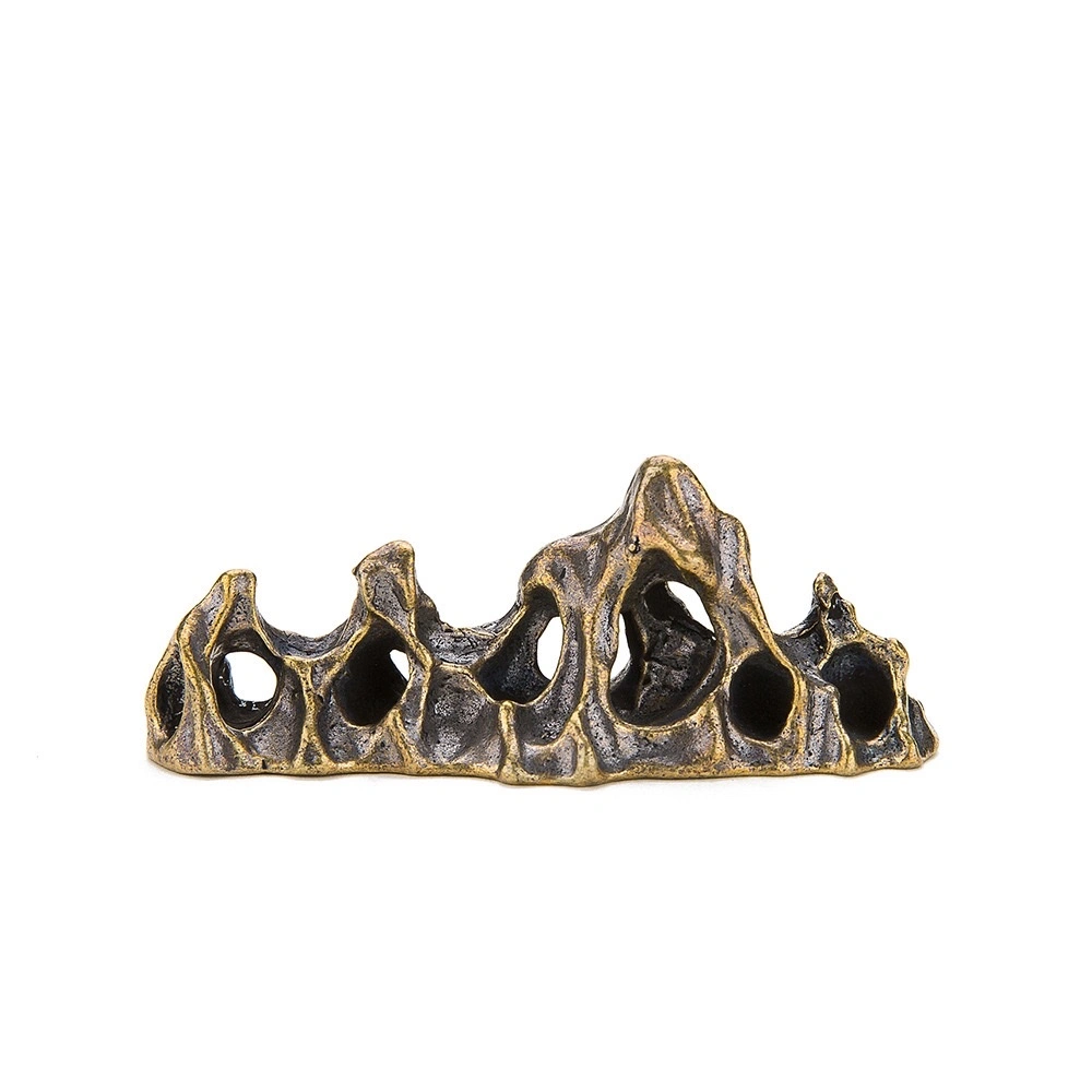 Brass mountain-shaped pen holder, artificial rockery, study pen holder, decorative item, creative desktop, office paperweight, antique, micro-carved bronze ware detail image 3