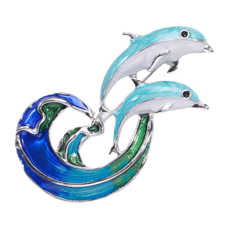 New cross-border brooch, fashionable mother and baby dolphin dual-color crystal pendant, Amazon Colorful Factory direct sales detail image 6