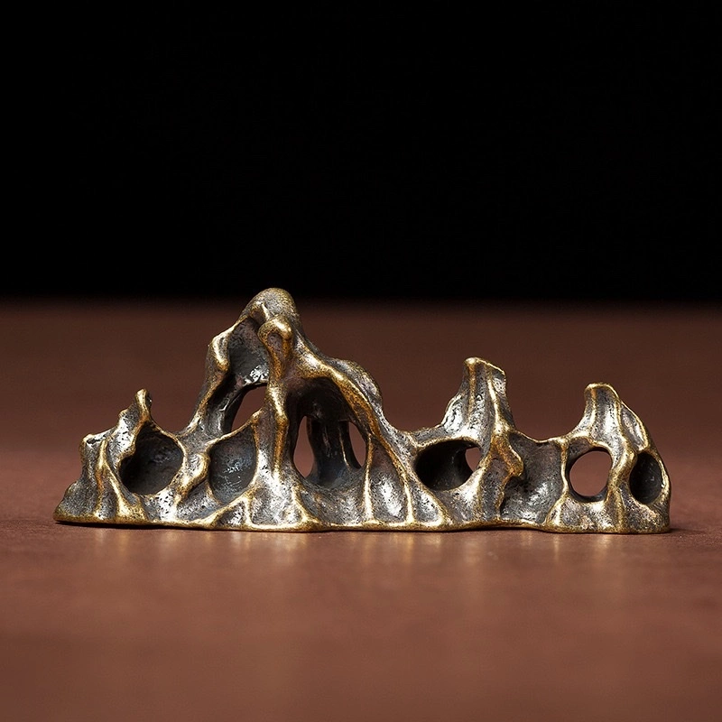 Brass mountain-shaped pen holder, artificial rockery, study pen holder, decorative item, creative desktop, office paperweight, antique, micro-carved bronze ware detail image 5