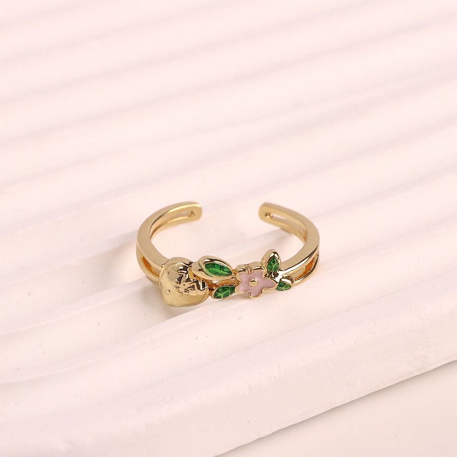 18k镀金清新甜美可爱彩色滴油樱桃草莓时尚百搭水果系列开口指环戒指详情图10