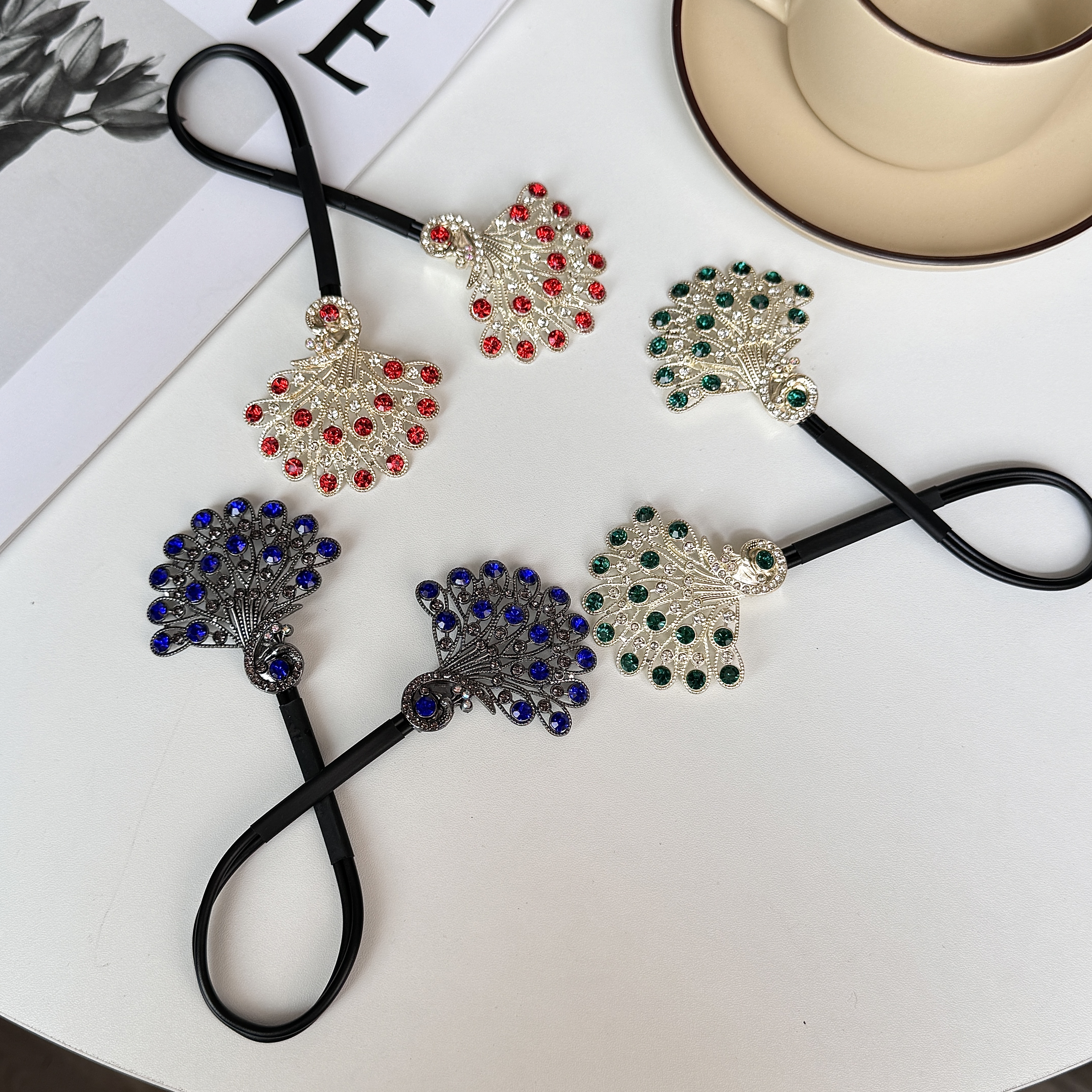Korean-Style Water Diamond Peacock Hair Bun, High-End Feel, Lazy Bun Hairstyle, Curling Iron, Flower Bud Head, Twist Clip Headwear details Picture