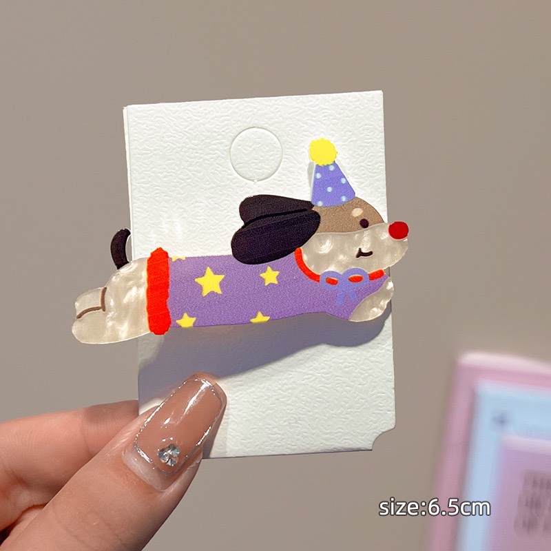Cute cartoon party dog, cat, hair clip, girl's side broken hair, bangs clip, girl's duckbill clip, hair accessory, hair clip, hair accessory, acrylic hair accessory, hair accessory Application Scenario