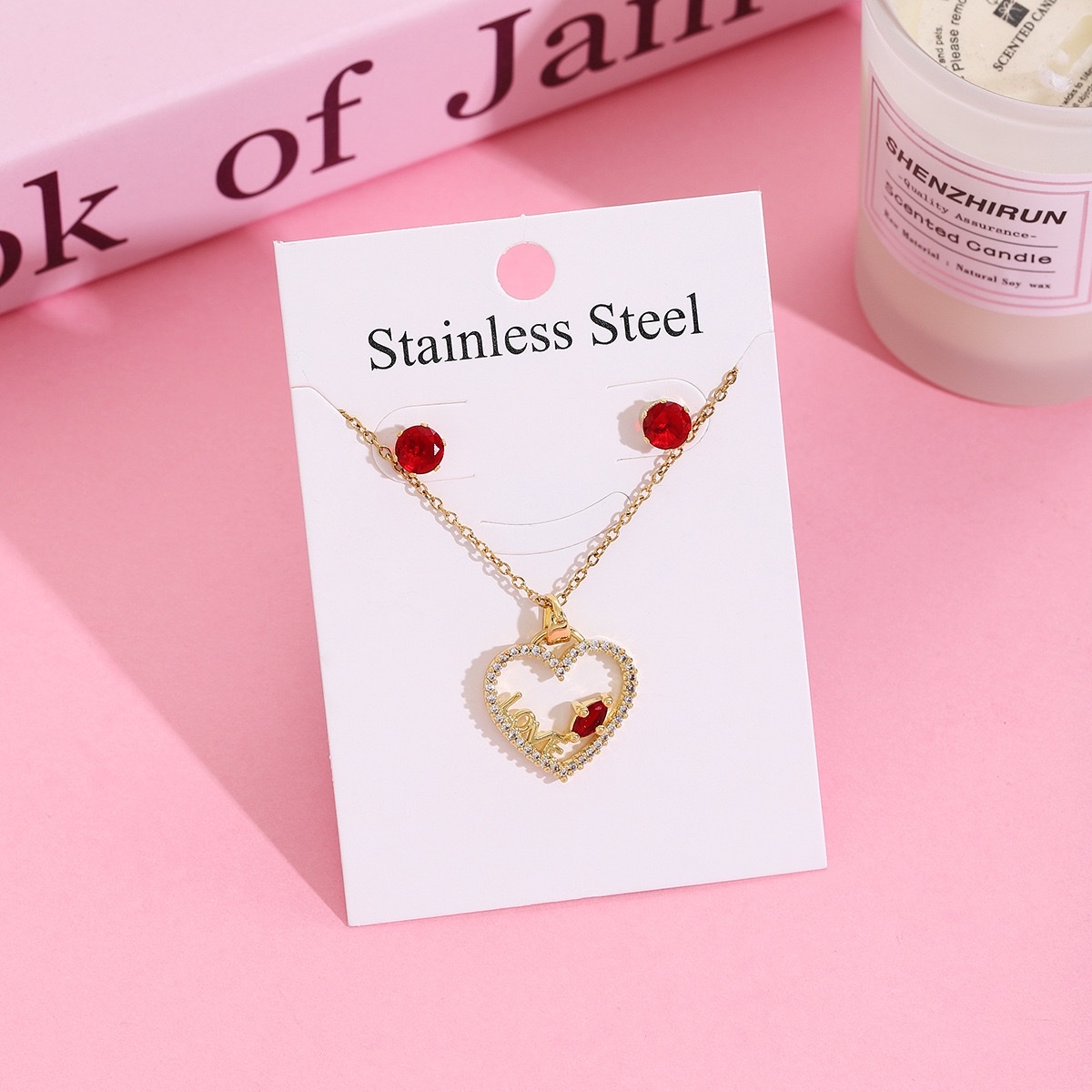 日韩草莓樱桃微镶项链耳钉 套装轻奢甜美304不锈钢设计感锁骨链女详情图3