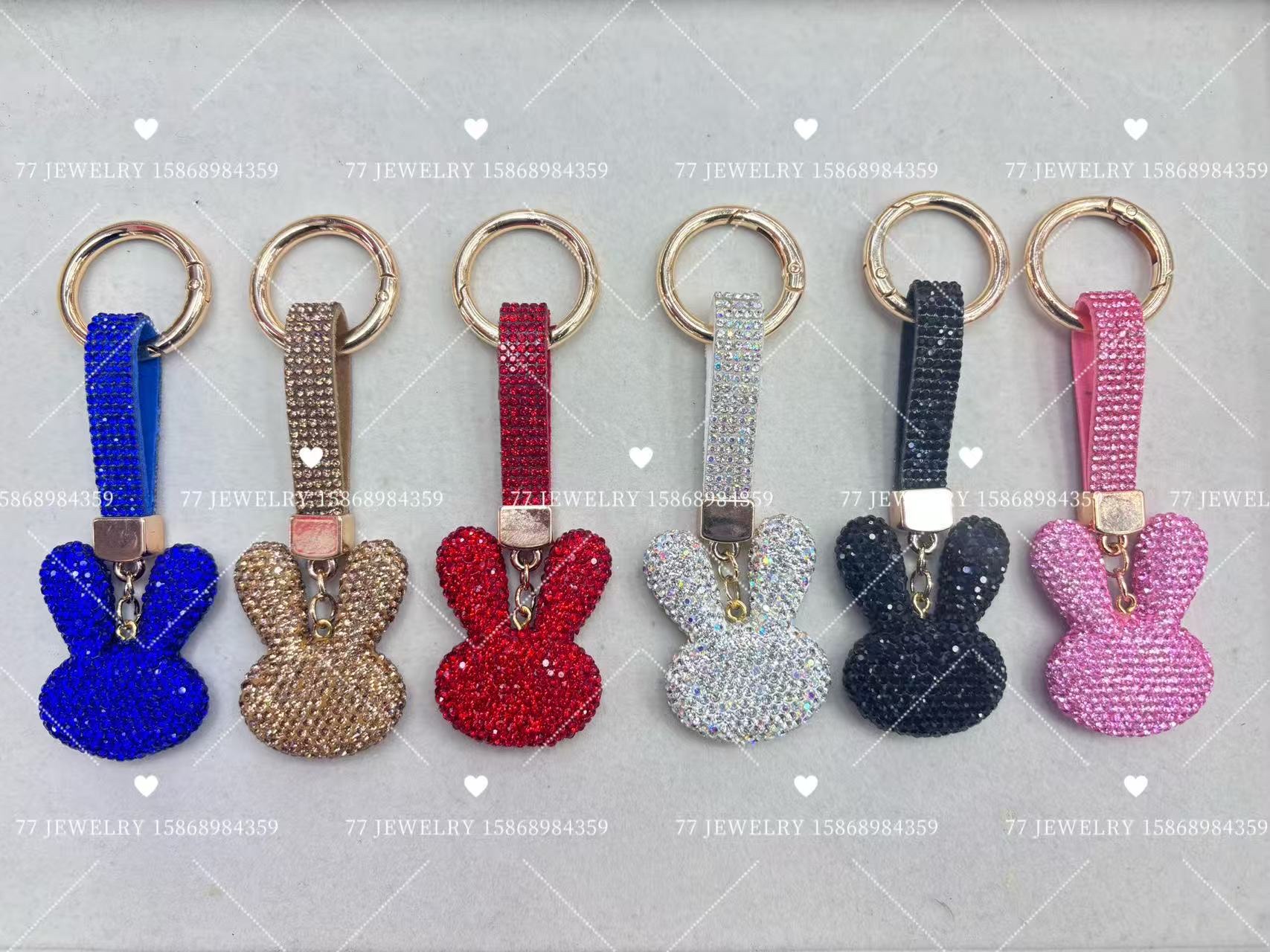 钻绳圆扣兔子钥匙扣个性满钻钥匙包包挂件韩版闪亮挂饰小礼品