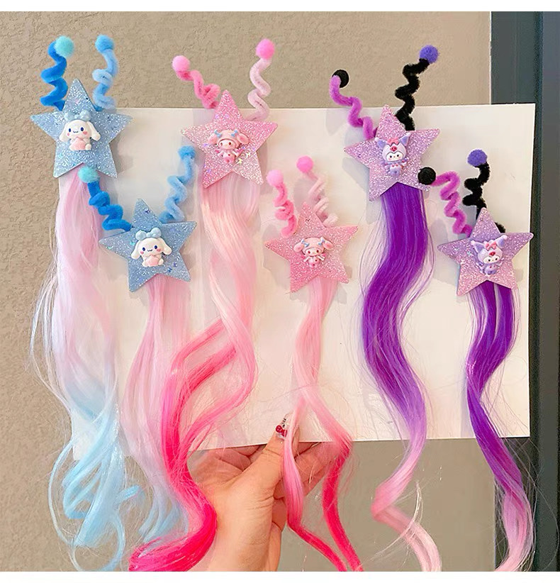 Kulomi children's false braid, highlighted and dyed hair clip, Children's Day style five-pointed star false hair, girls' braid hair accessory, hair clip, children's summer cute headwear detail image 4