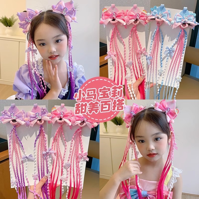 小马宝莉儿童发夹可爱卡通蝴蝶结发卡女孩网红渐变头饰宝宝侧边夹