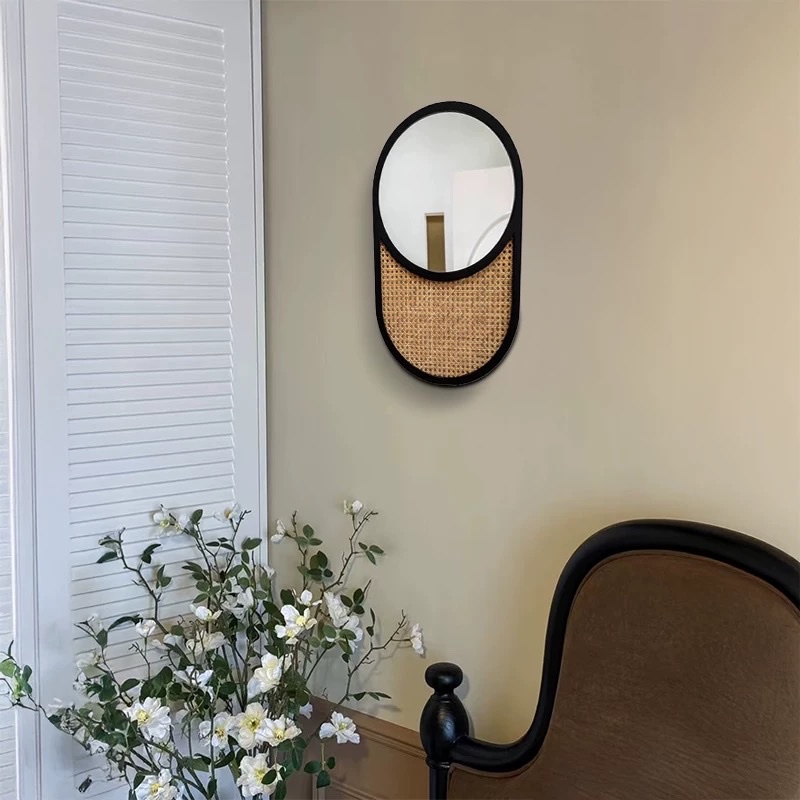 Track rattan weaving splicing makeup mirror, wall-mounted mirror, popular mirror, home wall-mounted mirror, decorative mirror Specification image