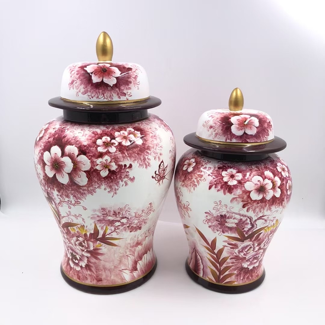 Underglaze red vase, ceramic general jar, antique hand-painted red decorative item, wedding living room decoration gift, living room entrance hall decoration, home ceramic home decorative item details Picture
