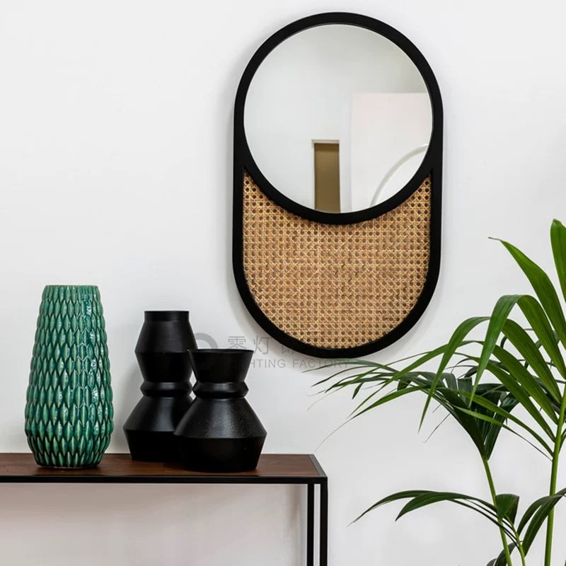 Track rattan weaving splicing makeup mirror, wall-mounted mirror, popular mirror, home wall-mounted mirror, decorative mirror details Picture