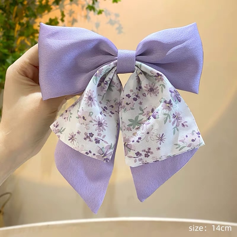 ins夹头发碎花大蝴蝶结发夹头饰甜美发饰丝巾头花后脑勺顶夹弹簧头饰发饰白底实物图