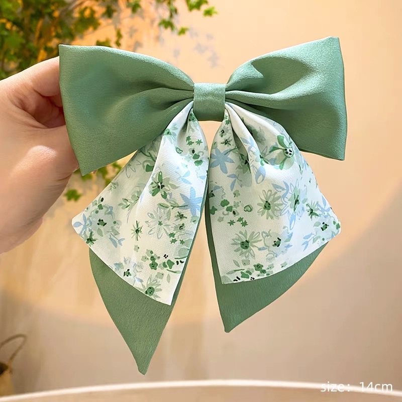 ins夹头发碎花大蝴蝶结发夹头饰甜美发饰丝巾头花后脑勺顶夹弹簧头饰发饰详情图5