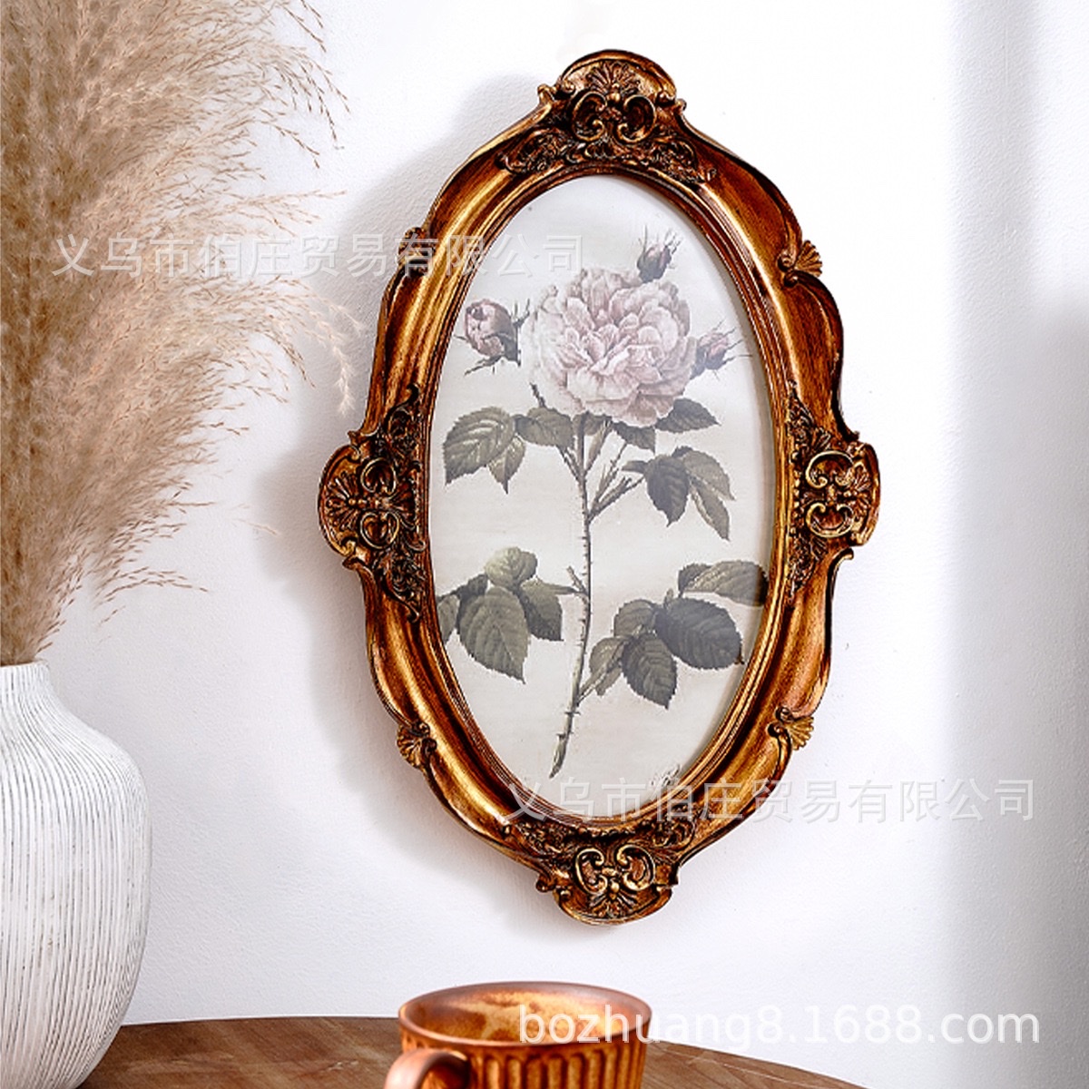 复古欧式铜色雕花树脂椭圆画框相框挂饰组合挂饰家居装饰批发摆台